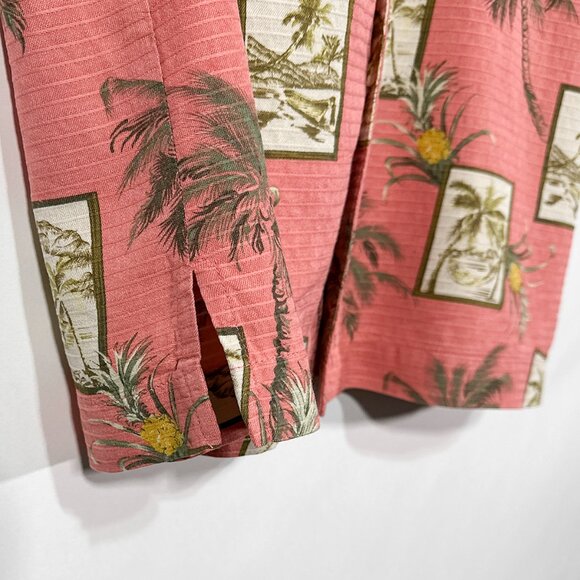 Bermuda Bay Tropical Palm Trees Pineapples 100% Silk Shirt Size L - Picture 6 of 16